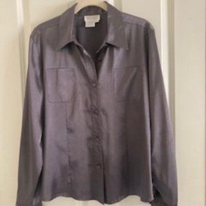 TESS Silver/gray Blend. Long Sleeve Blouse. Polyester and Spandex Blend Size L